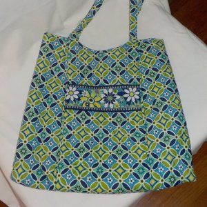 Vera Bradley tote XL green blue EUC